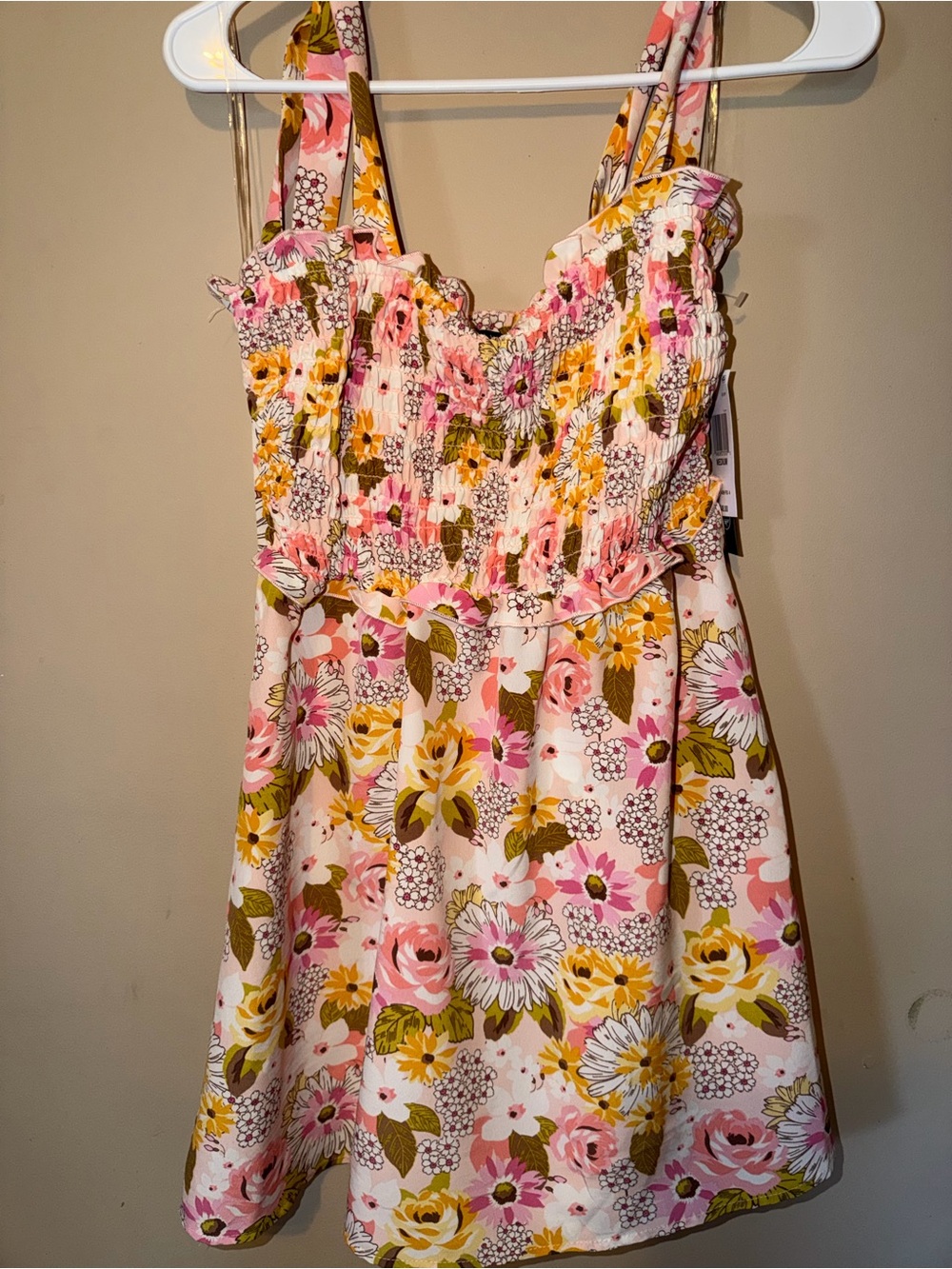 AUW Pink and Yellow Floral Sundress with Smocked Bodice